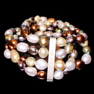 Vintage Honora 4-Strand Multicolor Baroque Freshwater Pearl Stretch Bracelet